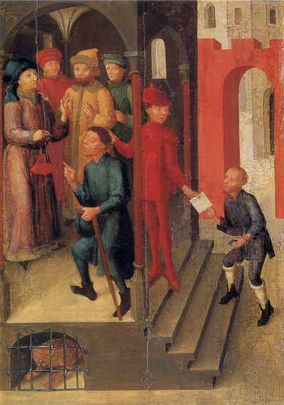 Weingartener Heilig-Blut-Tafel von 1489. Landesmuseum Württemberg, Stuttgart. Tafel 10: Adilbero meldet die göttliche Offenbarung den Notabeln Mantuas (nach der Legende im Jahr 1048) von Unknown